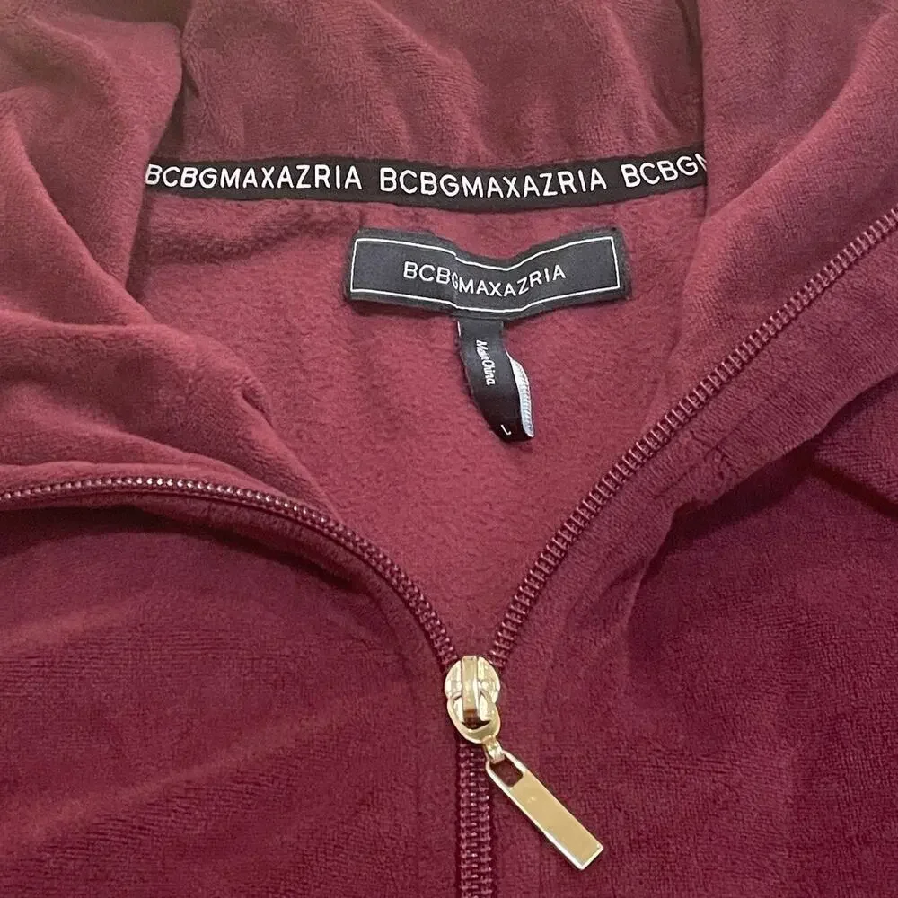 BCBGMAXAZRIA Velour Velvet L Tracksuit Set | Plum Pullover & Joggers, Y2K Lounge